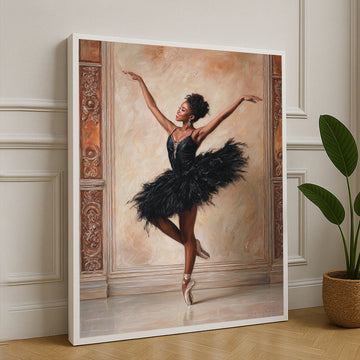Ballerina In Black Swan Pose Elegant Canvas Wall Art