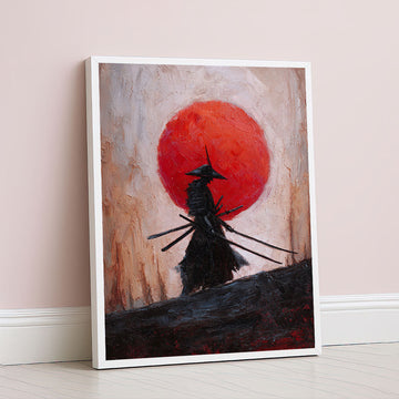 Dramatic Samurai Silhouette With Red Sun Canvas Wall Art