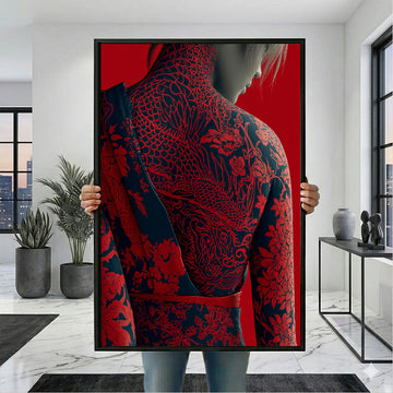 Mystical Tattooed Woman In Red And Black Canvas Wall Art