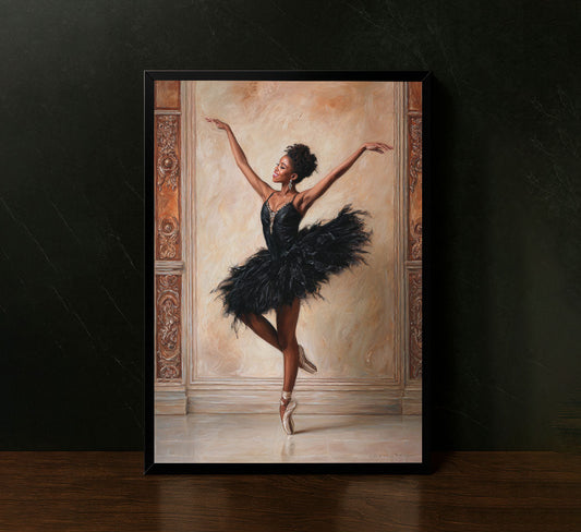 Ballerina In Black Swan Pose Elegant Canvas Wall Art