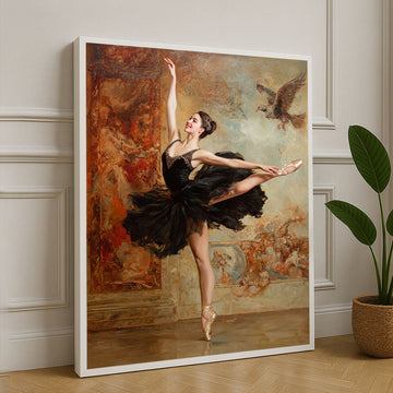 Elegant Ballerina In Black Tutu Dance Canvas Wall Art