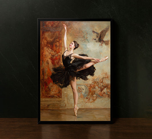 Elegant Ballerina In Black Tutu Dance Canvas Wall Art