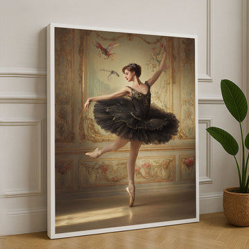 Elegant Ballerina In Black Tutu Canvas Wall Art