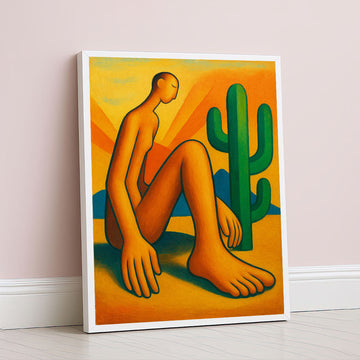Surreal Desert Oasis Figure Canvas Wall Art In Warm Hues