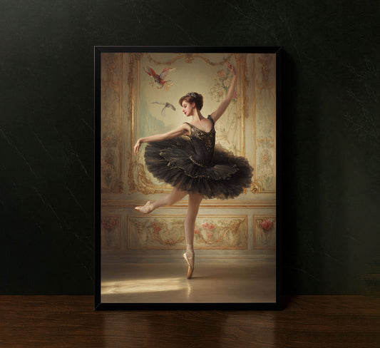Elegant Ballerina In Black Tutu Canvas Wall Art