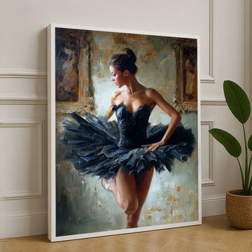 Elegant Ballerina In Black Dress Canvas Wall Art