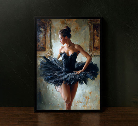 Elegant Ballerina In Black Dress Canvas Wall Art