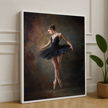 Elegant Ballerina In Black Tutu Dance Canvas Wall Art