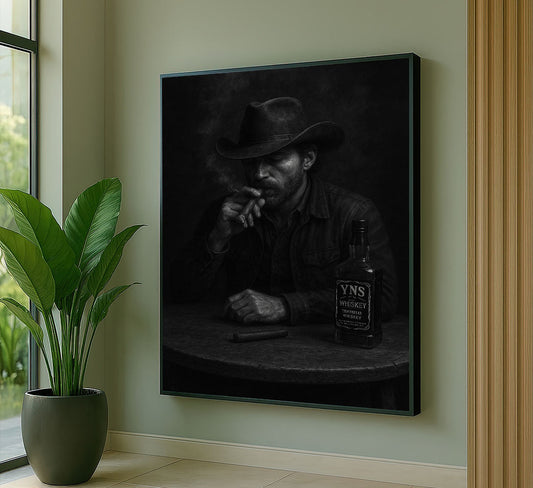Moody Cowboy Smoking Portrait Canvas Wall Art