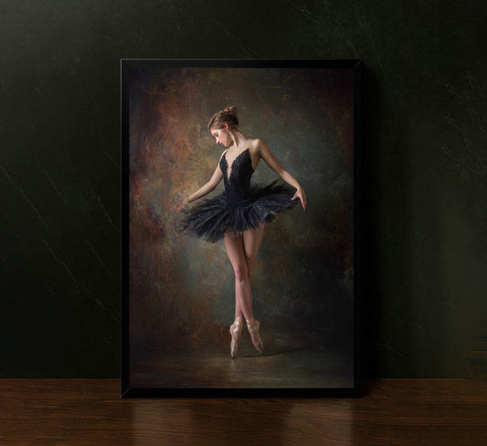 Elegant Ballerina In Black Tutu Dance Canvas Wall Art