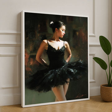 Elegant Ballerina In Black Tutu Canvas Wall Art