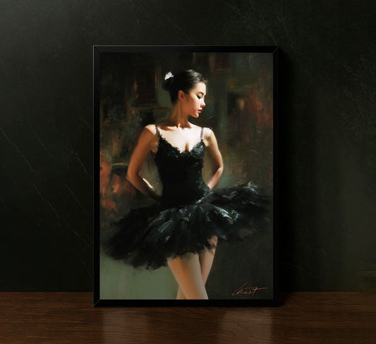 Elegant Ballerina In Black Tutu Canvas Wall Art