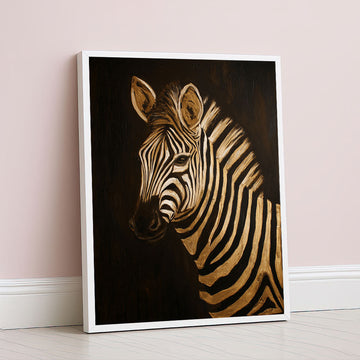 Striking Golden Zebra Portrait Canvas Wall Art