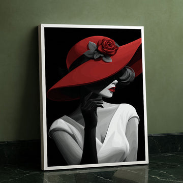Elegant Woman In Red Hat Portrait Canvas Wall Art