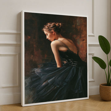 Elegant Ballerina In Black Dress Canvas Wall Art