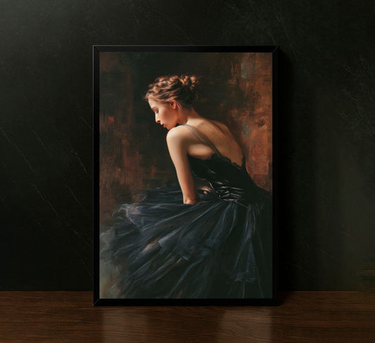 Elegant Ballerina In Black Dress Canvas Wall Art