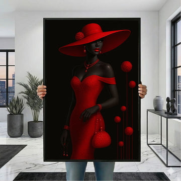 Elegant Black Woman in Red Dress Canvas Wall Art Print | Modern Living Room Decor | Statement Piece
