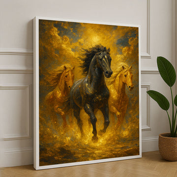 Majestic Black Stallion With Golden Aura Canvas Wall Art