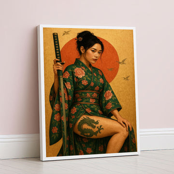 Enchanting Samurai Woman With Tattoos Canvas Wall Art
