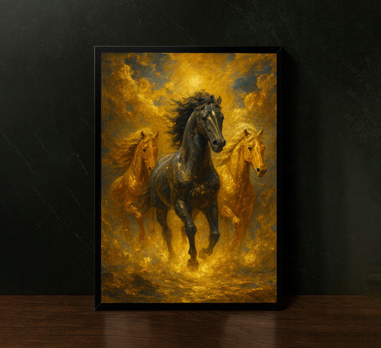 Majestic Black Stallion With Golden Aura Canvas Wall Art