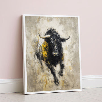 Majestic Charging Bull In Textured Brushstrokes Canvas Wall Art