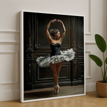 Elegant Ballerina In Black Tutu Canvas Wall Art