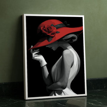Elegant Woman In Red Hat Silhouette Canvas Wall Art