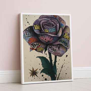 Graffiti Style Urban Rose Canvas Wall Art With Typography