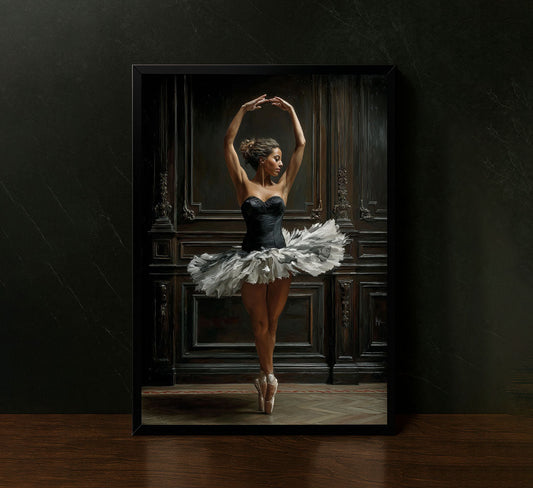 Elegant Ballerina In Black Tutu Canvas Wall Art