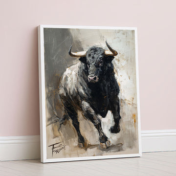 Dynamic Charging Bull In Motion Canvas Wall Art