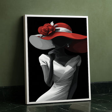 Elegant Woman In Red Hat Canvas Wall Art