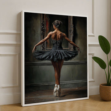Elegant Ballerina In Black Tutu Canvas Wall Art