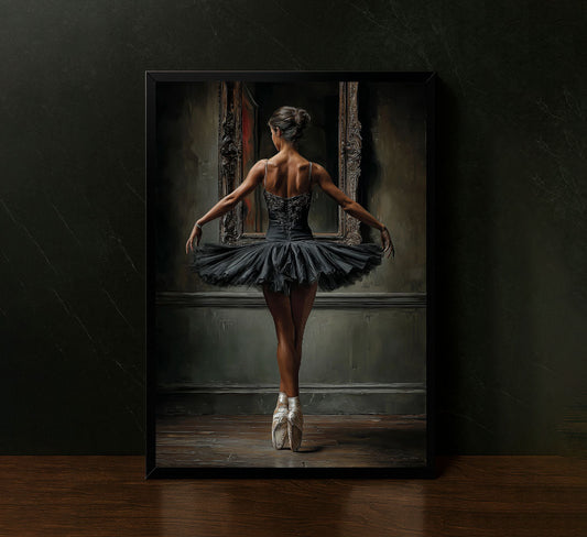 Elegant Ballerina In Black Tutu Canvas Wall Art