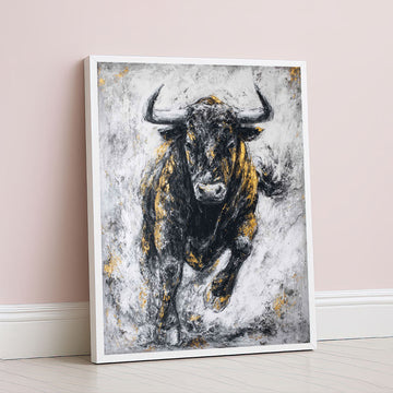 Dynamic Charging Bull With Gold Accents Canvas Wall Art