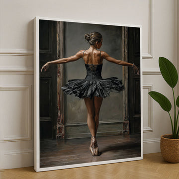 Ballet Dancer In Black Tutu Elegant Canvas Wall Art