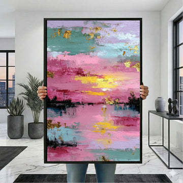 Vibrant Pink And Gold Abstract Landscape Canvas Wall Art