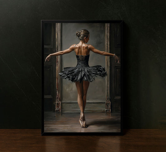 Ballet Dancer In Black Tutu Elegant Canvas Wall Art