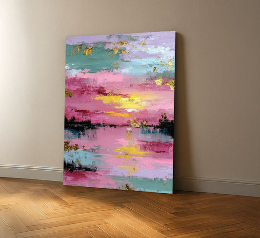 Vibrant Pink And Gold Abstract Landscape Canvas Wall Art
