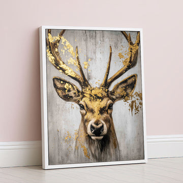 Majestic Deer With Golden Antlers Canvas Wall Art
