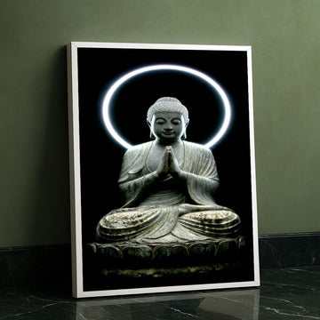 Mystical Buddha With Glowing Halo Canvas Wall Art