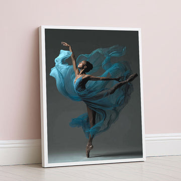 Graceful Ballerina In Flowing Blue Dress Canvas Wall Art