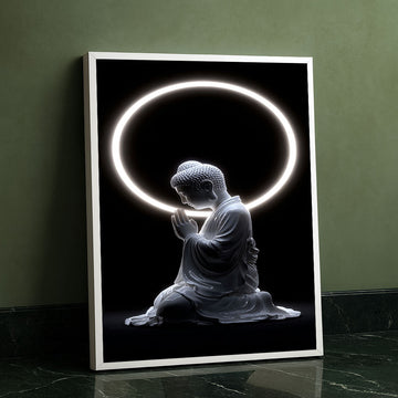 Mystical Buddha With Halo In Meditation Canvas Wall Art