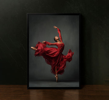 Elegant Ballerina In Flowing Red Dress Canvas Wall Art