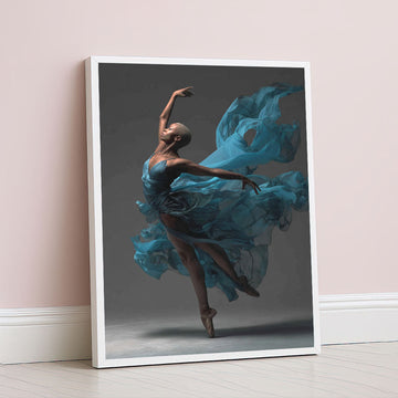 Graceful Ballerina In Flowing Blue Dress Canvas Wall Art
