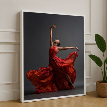 Elegant Dancer In Flowing Red Gown Canvas Wall Art