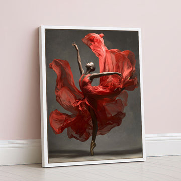 Graceful Black Woman In Flowing Red Dress Canvas Wall Art