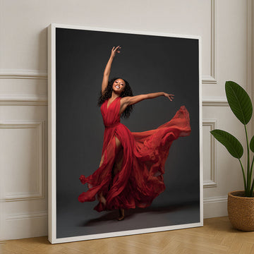 Elegant Dancer In Flowing Red Dress Canvas Wall Art