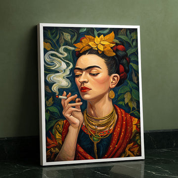 Captivating Woman With Floral Headpiece Smoking Canvas Wall Art