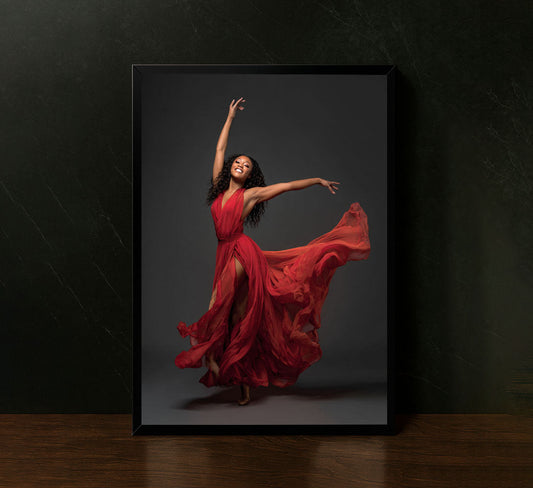 Elegant Dancer In Flowing Red Dress Canvas Wall Art
