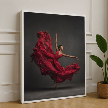 Elegant Dancer In Flowing Red Gown Canvas Wall Art